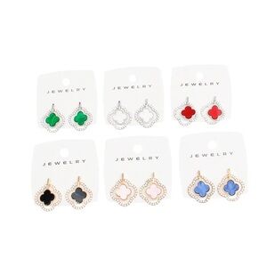 Gold-Tone Clover Drop Earrings with Black Inlay